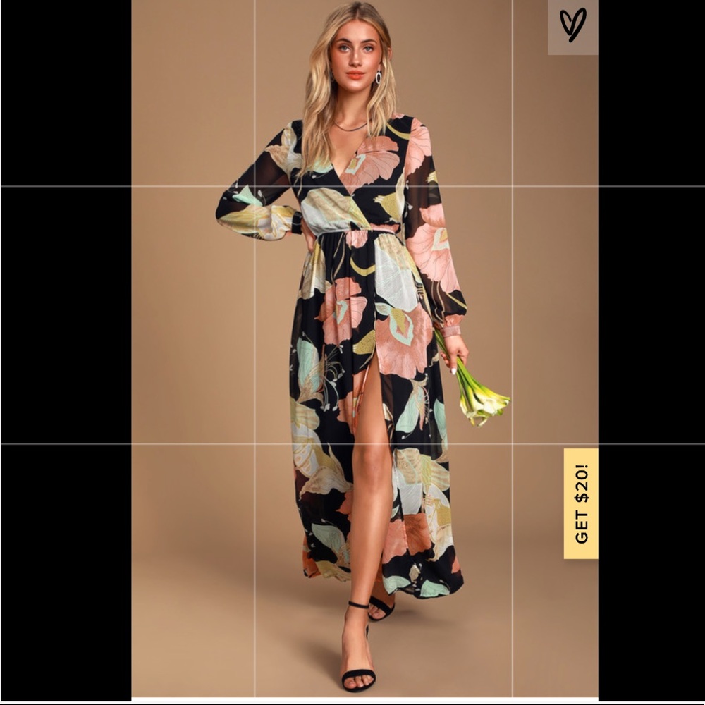 Wondrous Water Lilies Black Floral Maxi Dress